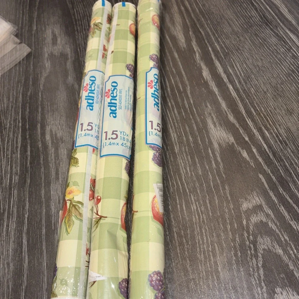Adheso Self Adhesive Vinyl Covering‎ Fruit Apple Pear Grape Lot Of 3 1.5 Yard